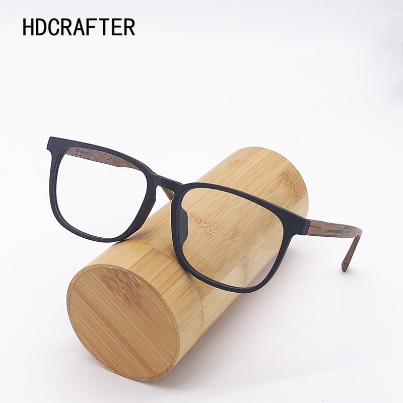 HDCRAFTER Optical Eye Glasses Frame Ultralight Square Prescription Eyeglasses Wood Frames with Clear Lens For Men Women