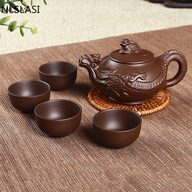 5 Stks/set Chinese Yixing Paarse Klei Thee Sets Xishi Theepot Handgemaakte Ketel Master Theekopjes Authentieke Huishoudelijke Theewaar Drinkware