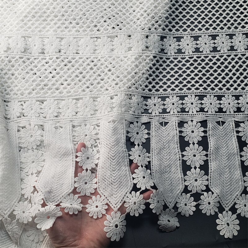 Tela de encaje de guipur de grado clásico para vestido de boda, tejido suave bordado, cordón africano, color blanco puro, amigable con la piel, última NN957-k: Pure white2