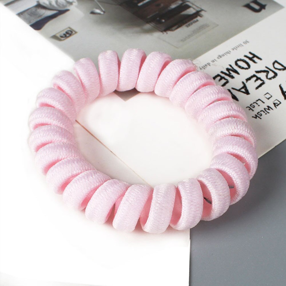 Bandeau élastique pour femme et fille, 1 pièce, 7 couleurs, corde, fil de téléphone, accessoires pour cheveux: Rose