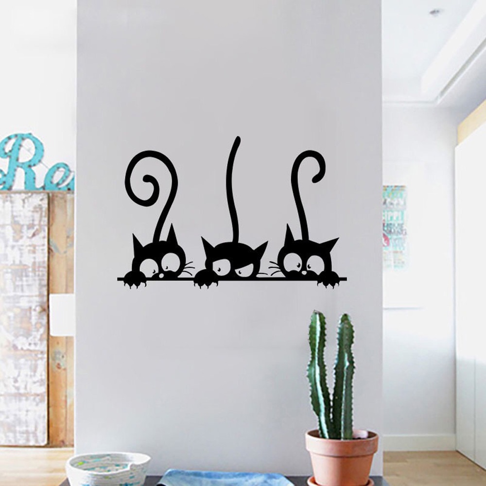 Tre sjove katte dyr wallsticker husholdningsværelse pvc vinduesmærkater vægmaleri gør-det-selv dekoration aftagelig 3d wallstickers boligindretning