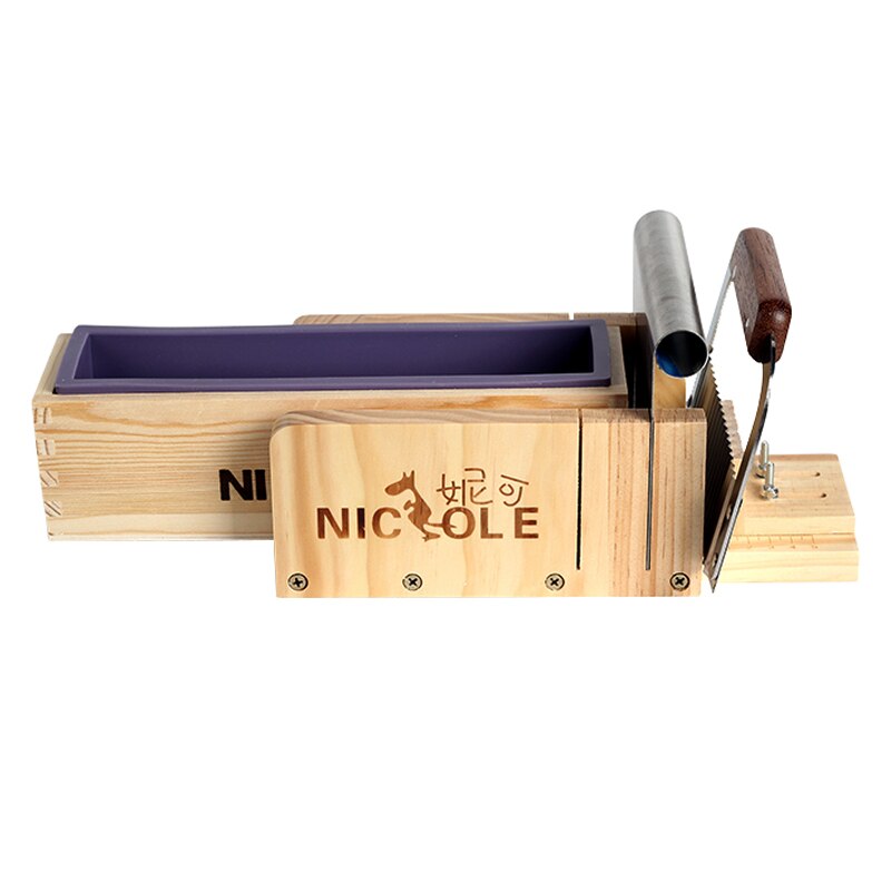 Nicole sæbefremstillingsværktøjssæt -4 silikone sæbeform med træskæreboks og 2 stykker rustfrit stålskærere