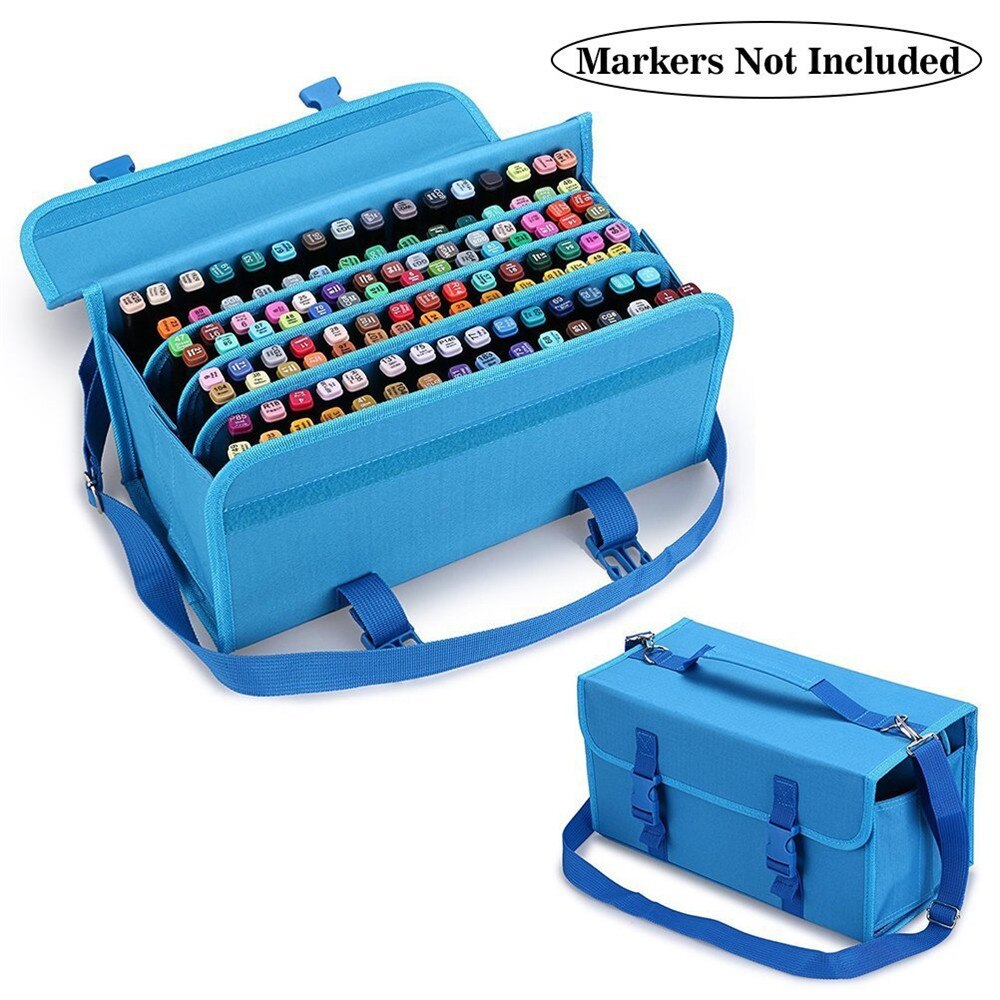120 Holes Marker Pencil Case School Big Art Marker Pencilcase for Girl Boy Cartridge Box Storage Pen Bag Stationery: Blue