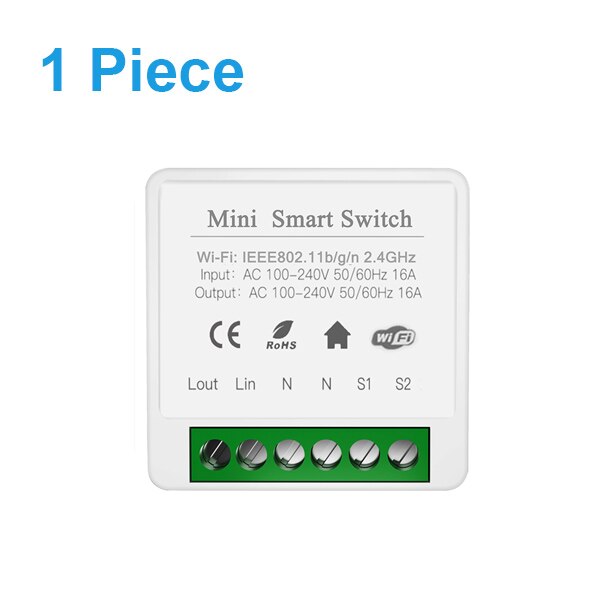 Tuya 16A MINI Wifi Switch DIY 2-way Control Timer Switches Relay Automation Modules Smart Life Work With Alexa Google Home Alice: 1 piece