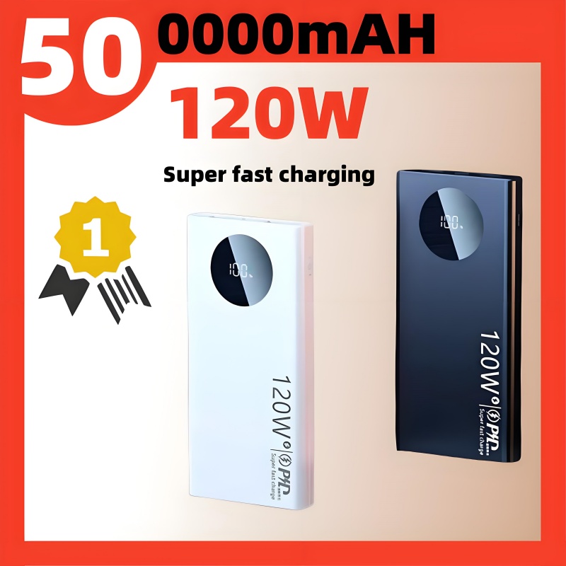 Banco de energía de 120W y 50000mAh, Banco de energía de carga rápida de alta capacidad, cargador de batería externo de capacidad portátil para todos los teléfonos Xiaomi