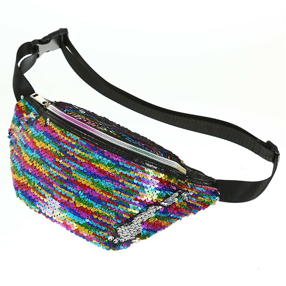 Womens Reversible Mermaid Sequins Glitter Waist Bum Bag Pack Pouch Satchel: Colorful