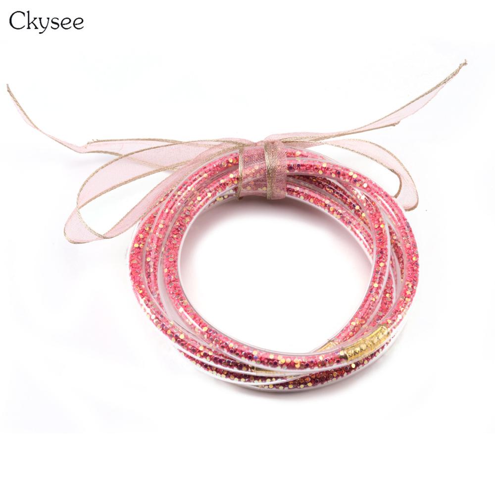 5pc/lot Glitter Silicone Bracelet Set Jelly Bow Circle Big Multi-layer Bracelet Bangle For Women Girl Bangles Jewelry: red