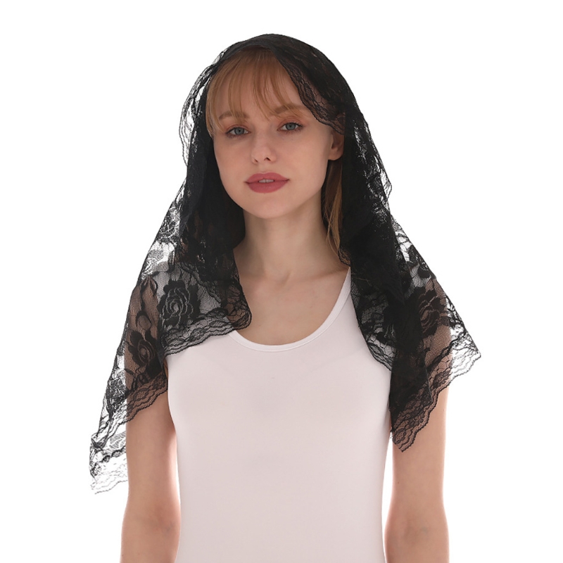 Velo de Mantilla Vintage tradicional de encaje de estilo español, bufanda para cubrir la cabeza de masa Latina para Iglesia Católica, forma de arco