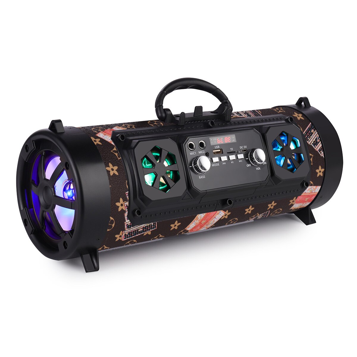 Columna portátil de 16W Altavoz Bluetooth movimiento KTV sistema de sonido 3D altavoz inalámbrico barra de sonido Subwoofer música FM Radio USB: Brown