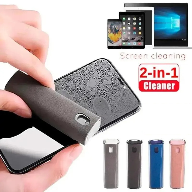 2 In 1 Phone Screen Cleaner Spray Portable Tablet Phone Touch Cell Screen Cleaner Microfiber Cloth Set Glass Cleaning Artifact