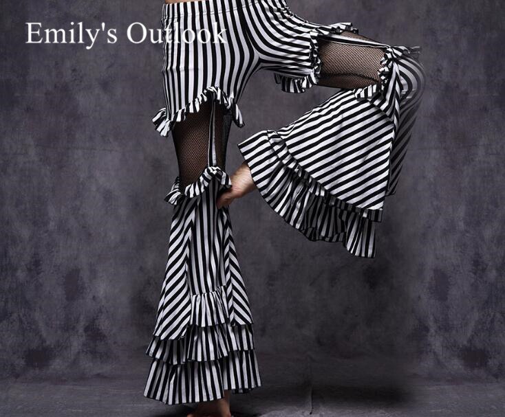 Tribal Dance Pants Zebra Stripes Bell-bottom Dance Pants Bellydance Costume Trousers M/L Black White Grey