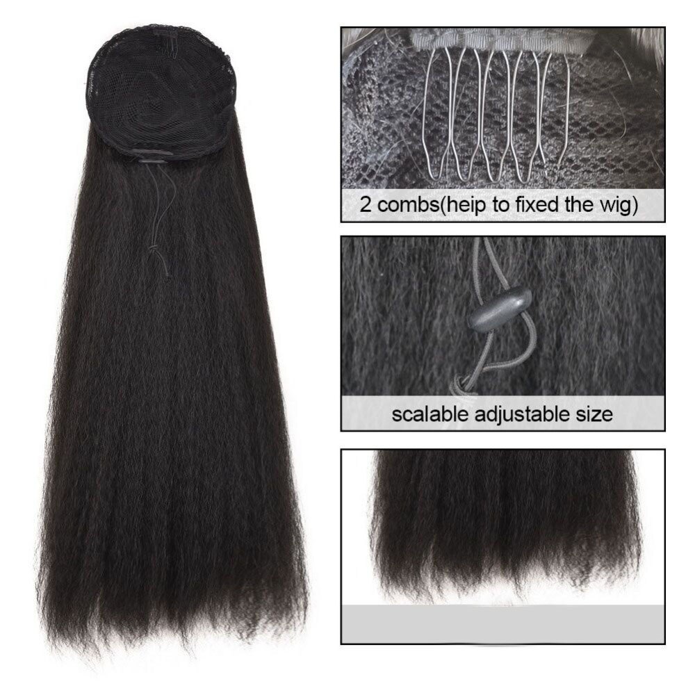 jeedou Yaki Straight Hair Ponytail Drawstring Updos Ponytails Black Brown Synthetic Hair Extensions Fluffy Haipieces