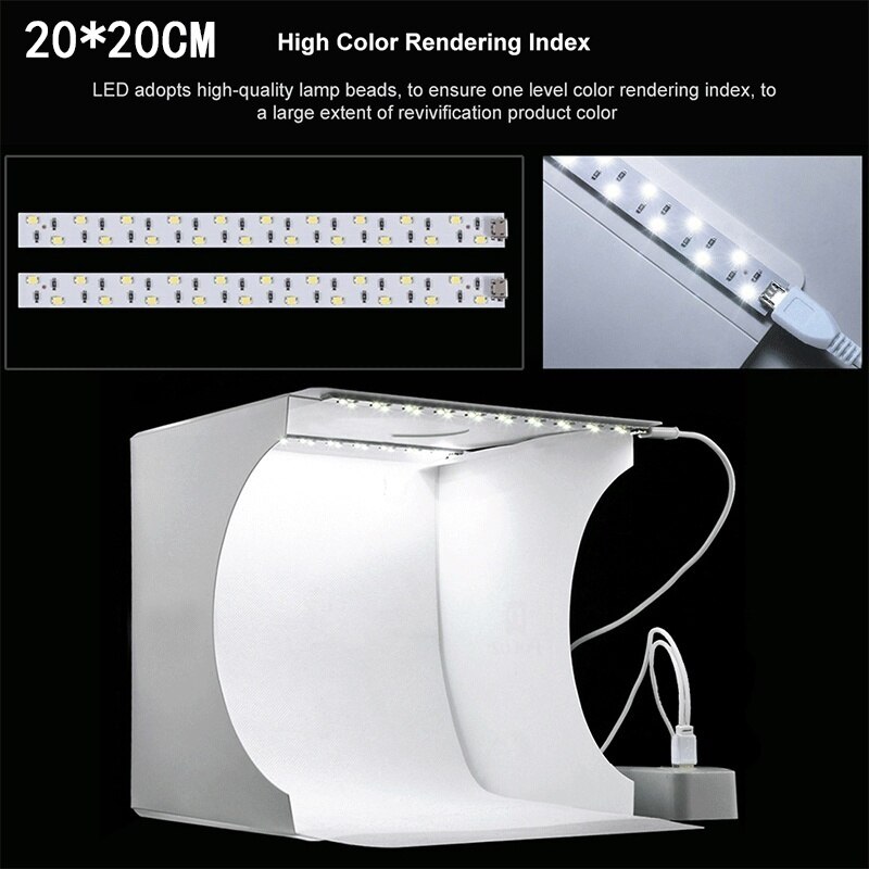 Mini Photography Lightbox Portable Photo Studio Box 20/30cm LED Softbox light box Studio Shooting Tent Box Kit with 6 Backdrops: 20X20cm