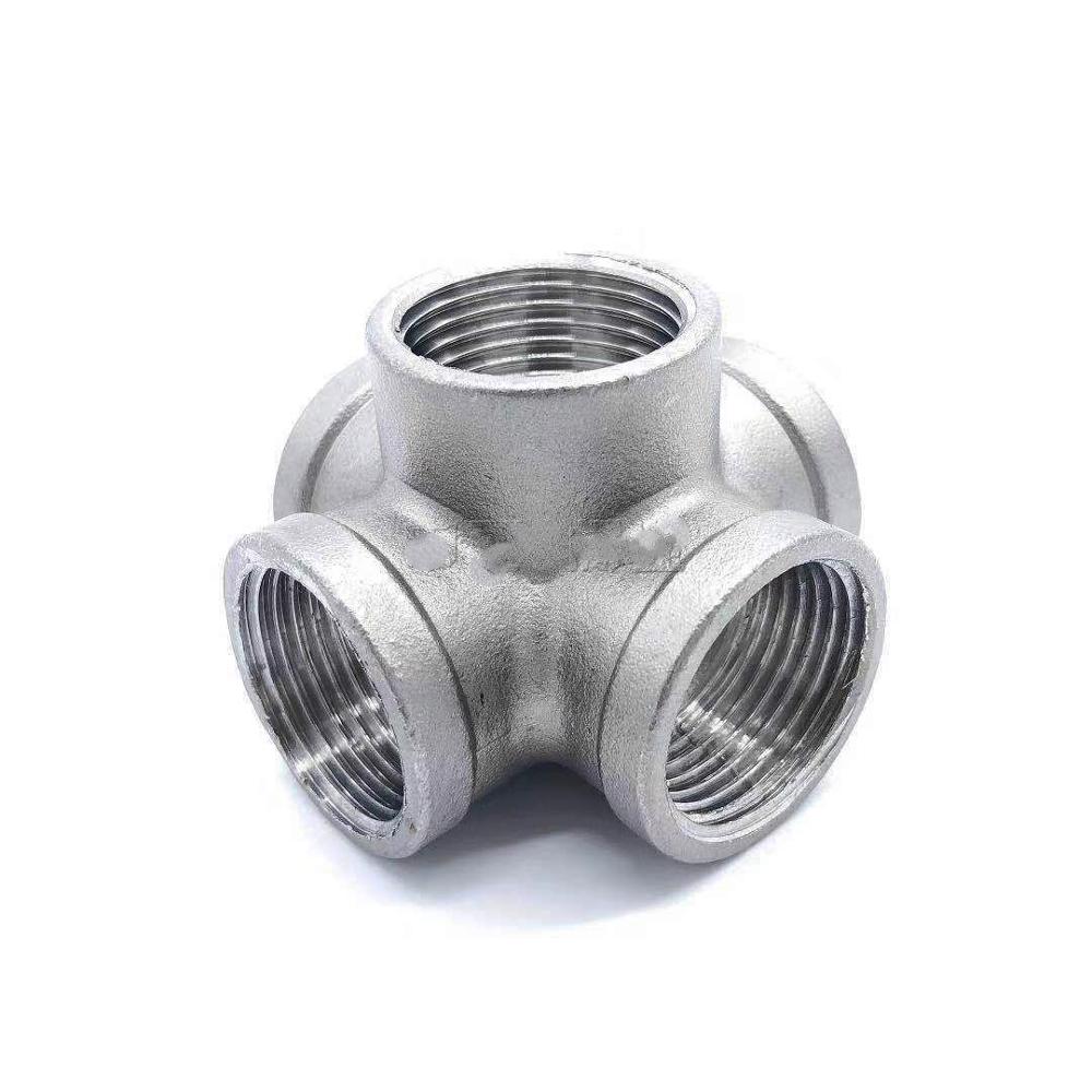 Rvs 304 1/2 "3/4" 1 "Vrouwelijke BSP Draad Pijp Montage 5 manier Gelijk Cross Connector SS304