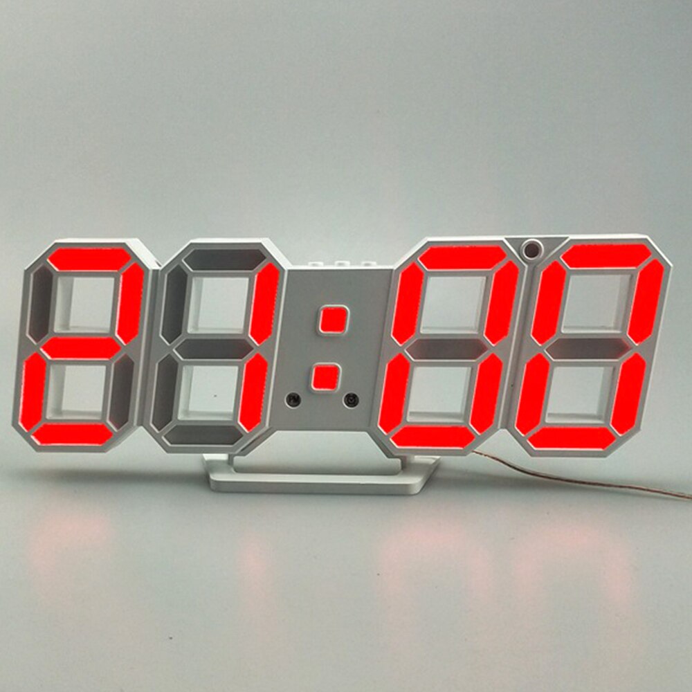 Digitale 3D Led Wekker Elektronische Bureau Tafel Klokken Met Grote Temperatuur Voor Thuis Woonkamer Decor Muur Opknoping Klok: WhiteRed