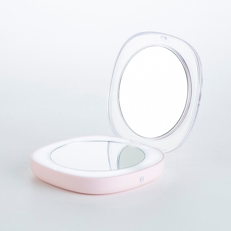 Mini espelho de maquiagem led m146 bolso maquiagem espelhos de vaidade com luz led 2-face espelho de mão iluminado portátil flip espelho compacto: Rosa