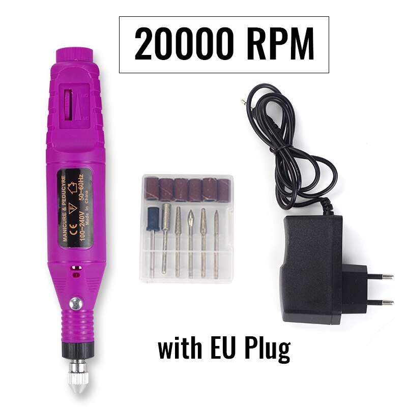 Nagelborrmaskin 35000 rpm manikyr maskin apparat för manikyr pedikyr kit elektrisk nagelfil elektrisk fil nagelkonstverktyg: Lila borrpenna