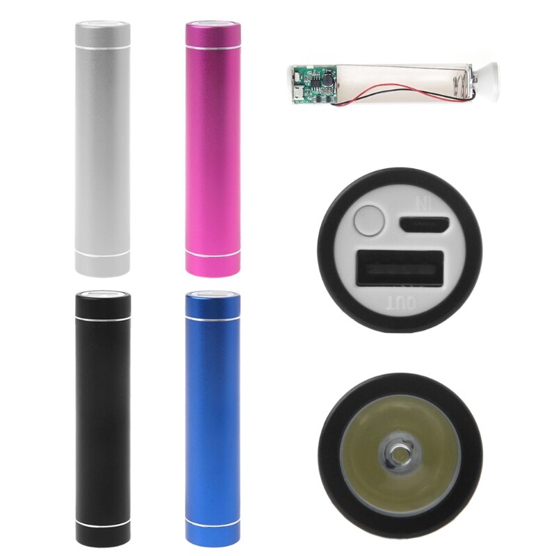 USB Port 1x 18650 Battery DIY Holder Power Bank Case 3 Mode Flashlight For Cell Phone