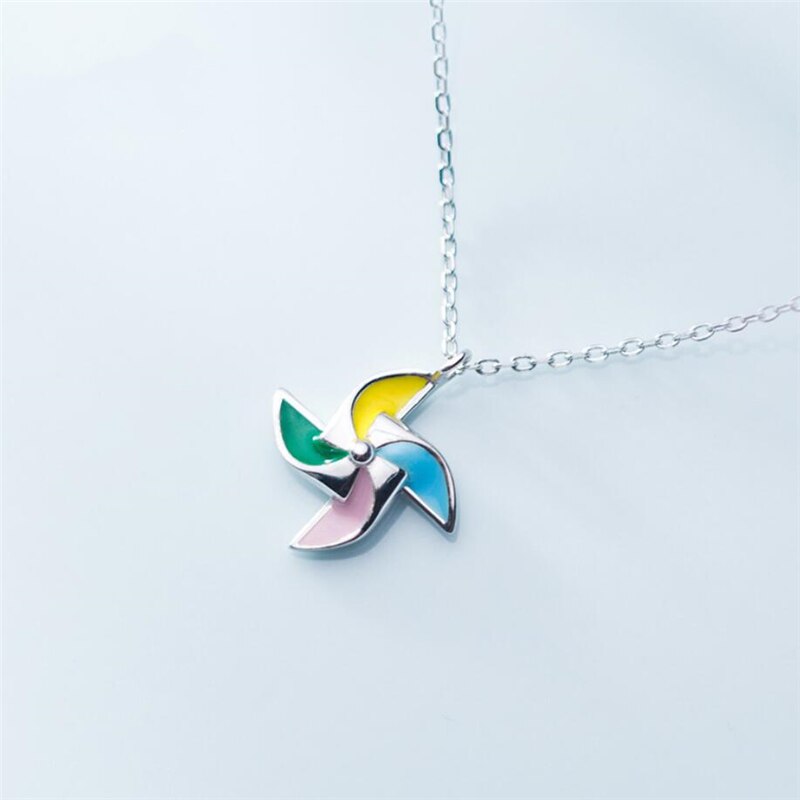 Sole Memory Literary Color Windmill Sweet Fresh 925 Sterling Silver Clavicle Chain Female Necklace SNE441: Necklace