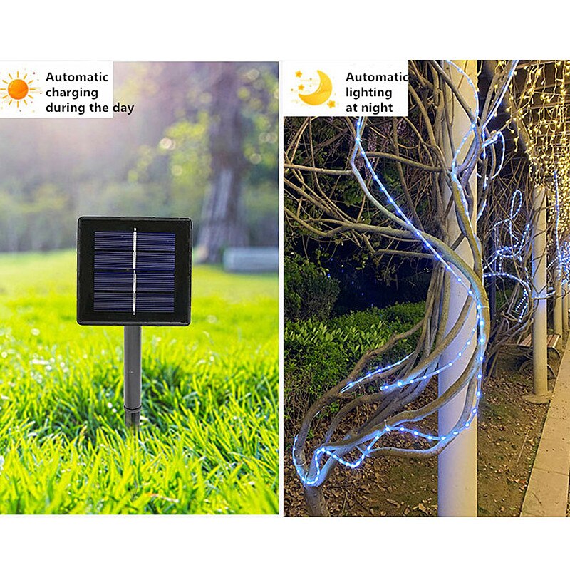 Led trädgård gård solar lampa ljusslingor 7m/12m/22m/32m 300 led fairy julfest krans sol rep tube lamp light