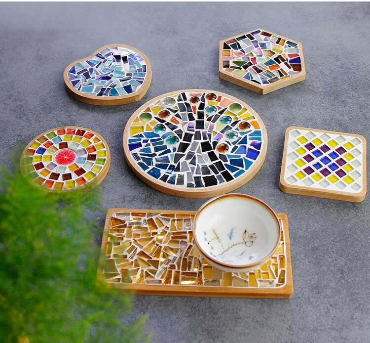 Bambus sekskantet kopunderlag mosaik coaster kopmåtte matematik mosaik gør forældre-barn diy håndværk mosaik værktøjssæt