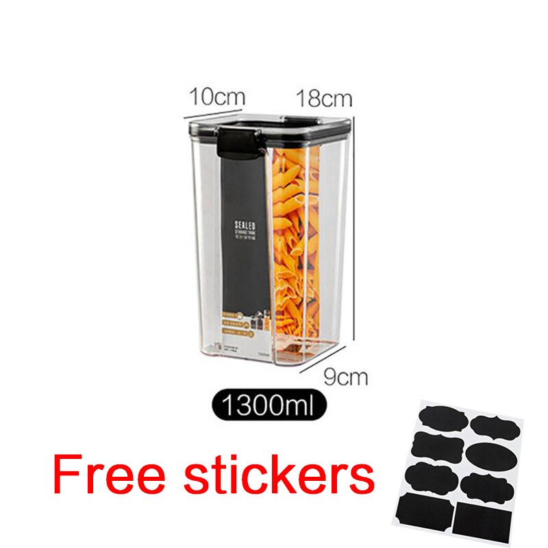 1800ml Dry Food Storage Box Food Containers Transparent Stackable Kitchen Spaghetti Noodles Sealed Tank Cans Organizers bottles: A 1300ml