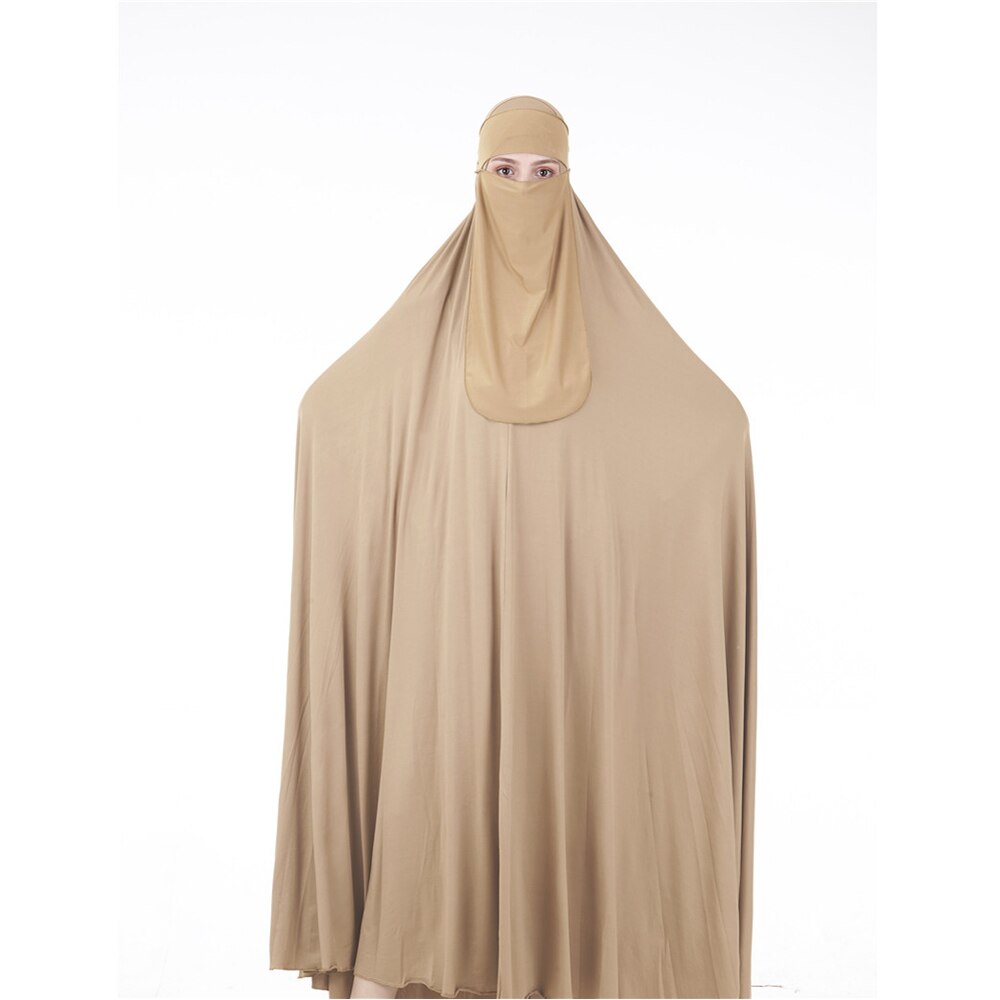 Cabeça jilbab muçulmano véu feminino abaya niqab burqa vestido de oração conjunto roupa islâmica robe hijab khimar kaftan turco ramadã: 02 Apricot / 2XL