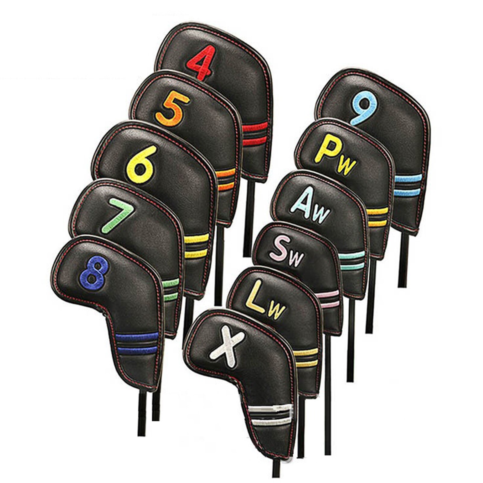 11Pcs Pu Lederen Golf Iron Head Covers Set Ijzers Headcover Club Zwarte Covers Met Magnetische Sluiting, Geen. Tag Voor Vrouwen Mannen