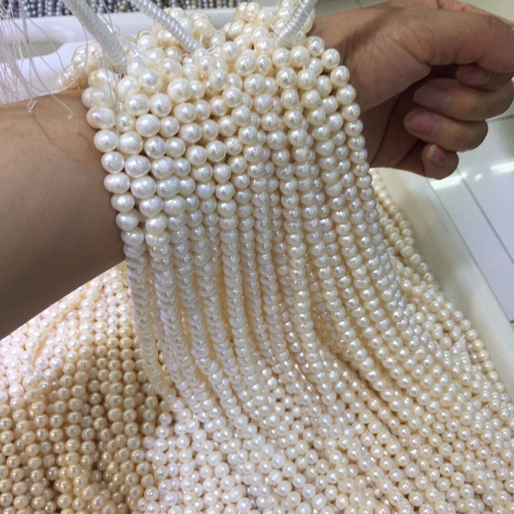 JYX Natural Cultured Near Round Freshwater Pearl Strings DIY Jewelry For Necklace 15"