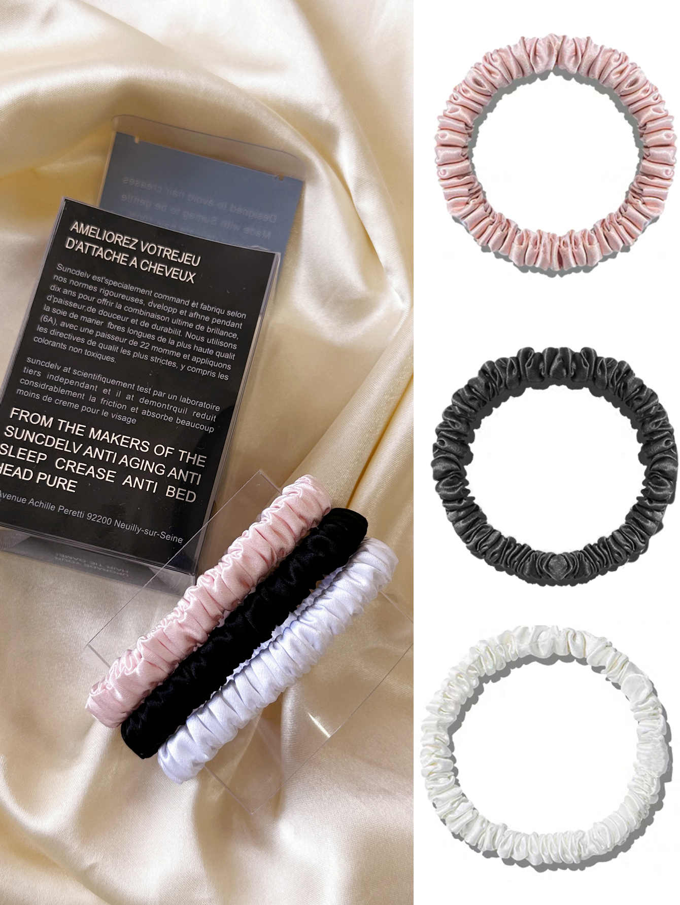 3PCS Box 100% Natuurlijke Zijde Effen Kleur Haarbanden Haar Scrunchies Vrouwen 6ASilk Haarbanden Haaraccessoires: Sky Blue