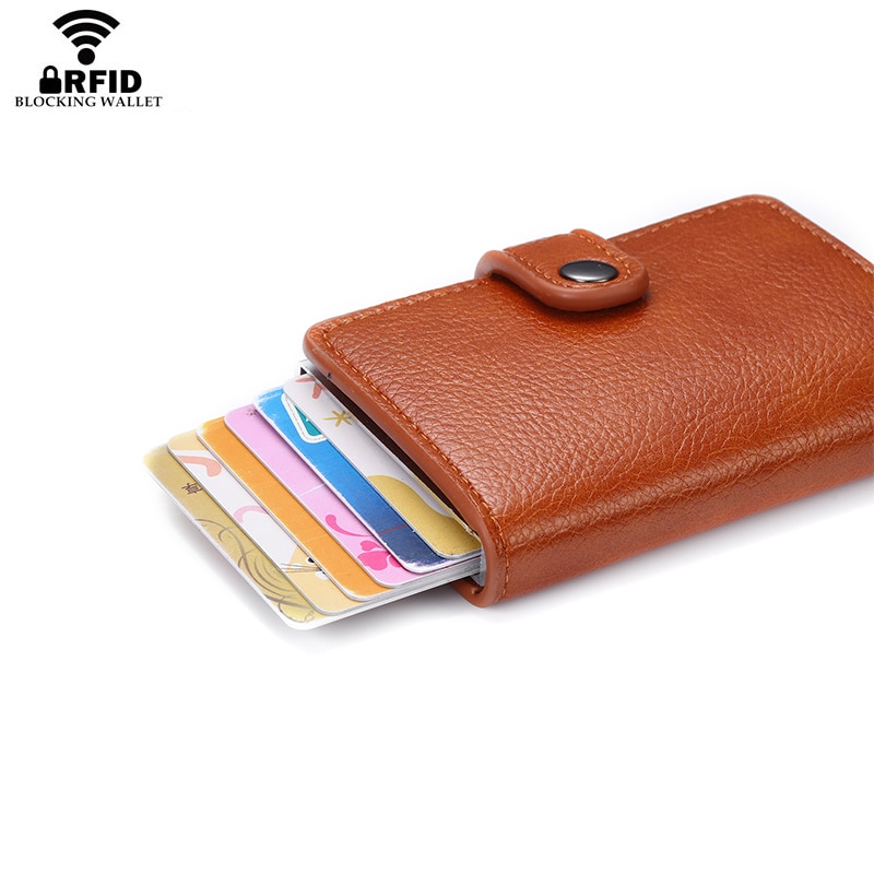 Bisi Goro Mode Vrouwen Knop Portemonnee Roze Rfid Blokkeren Portemonnee Pop-Up Security Card Case Slim Anti -Diefstal Id Houder