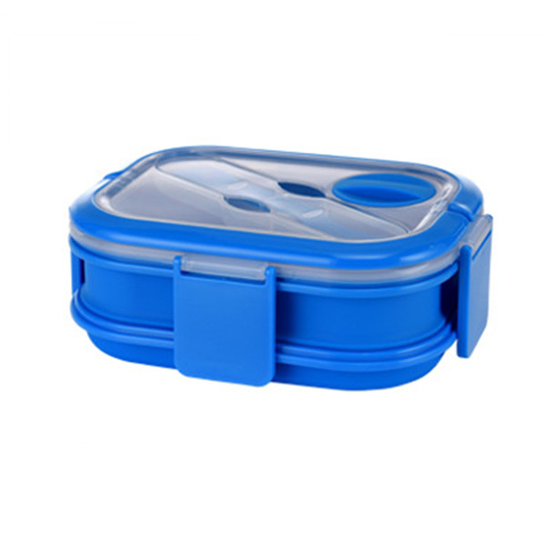 Dubbellaagse siliconen opvouwbare bentobox 1600ml magnetron lunchbox opvouwbare voedselcontainer lunchbox: Blauw