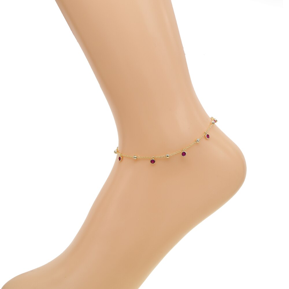 2021 qualidade superior cor do ouro delicado ajustar 21 com 5cm minúsculo vermelho cz charme tornozeleiras link chain para as mulheres bonito menina moda jóias