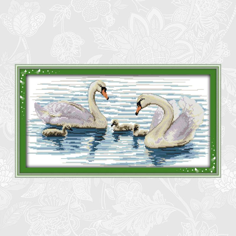 Schilderijen van de witte zwanenserie, kruissteek, bedrukt canvas, doe-het-zelf, handgemaakte borduursets voor handwerk, katoenen draad, knutselen