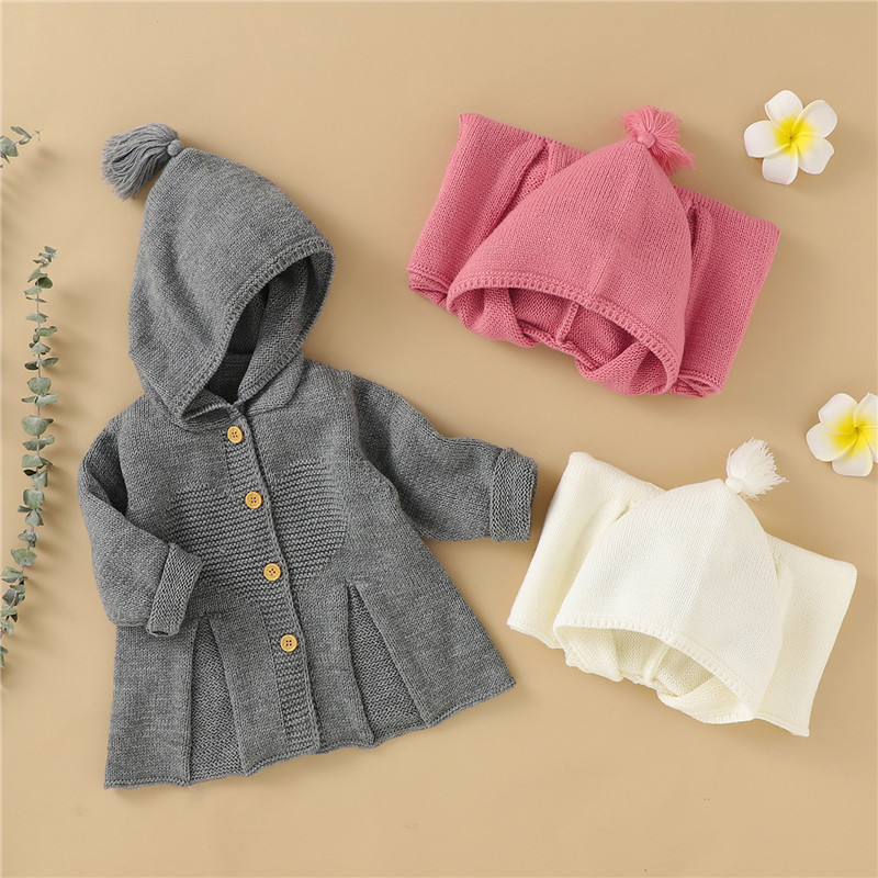 Baby Meisjes Jongens Truien Effen Kleur Button Down Jas Voor Lente Herfst Pasgeboren Kinderen Lange Mouw Hooded Gebreide Tops 3-24 Maanden