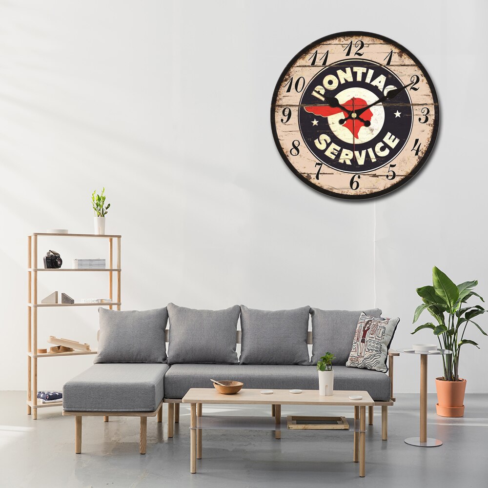 RIHE PONTIAC Service People Wooden Cardboard Wall Clock,Silent & Non-Ticking Feature,Antique Style For Kitchen Office Home