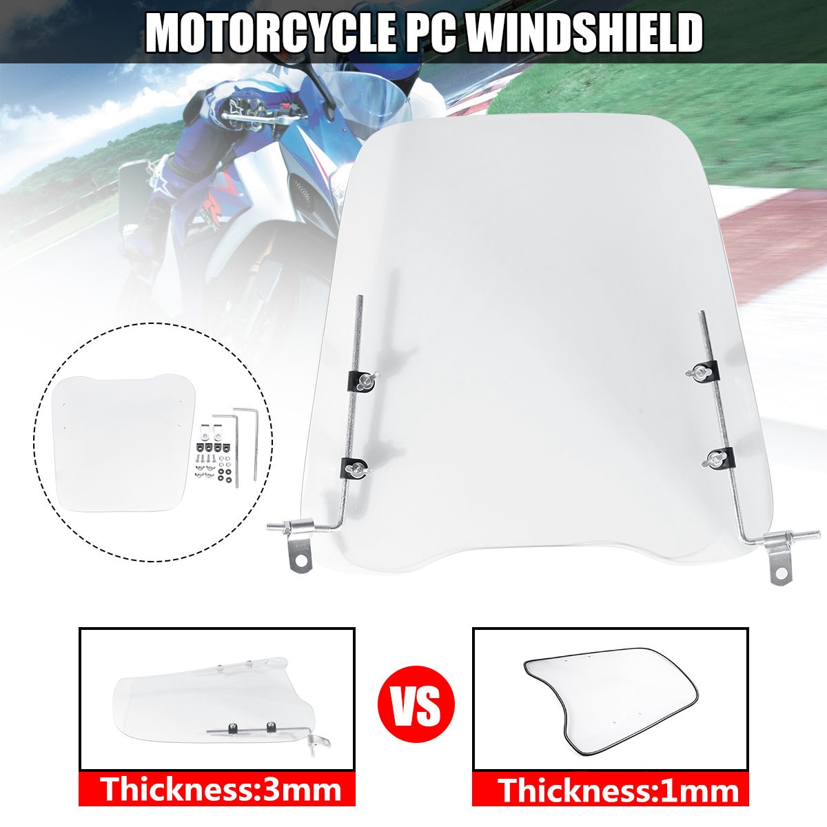3 Mm Universele Voorruit Deflector Voorruit Voor Motorfietsen Elektrische Voertuigen Winddicht Coldproof Transparant Pc Plaat