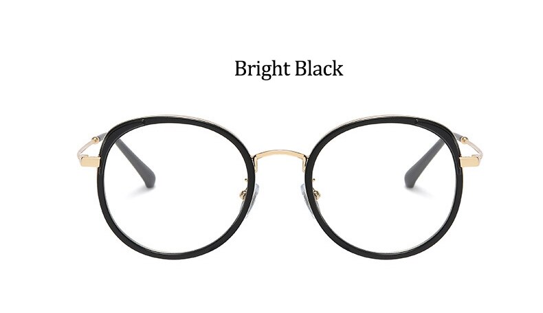 Montura de gafas redondas transparentes para mujer, lentes ópticas de Metal Retro vintage, de lujo, de gran tamaño,: Black