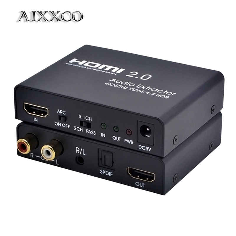 AIXXCO HDMI 2.0 naar HDMI Audio Extractor Audio Extractor Ondersteuning 4 k/60 hz YUV 4:4:4 HDR ARC Voor HD Box PS3 PS4
