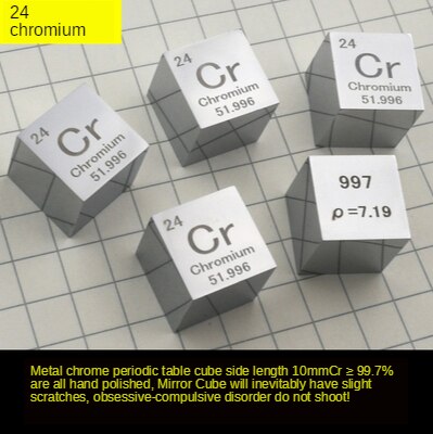 10mm terningsmetal kemiske prøver periodiske elementer fysiske viser periodiske tabel terning samling dekorationer: 24 chormium spejl