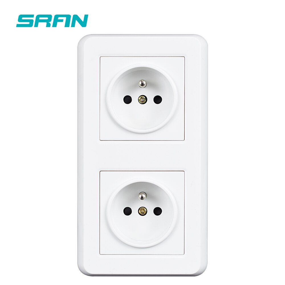 Sran dubbelram eluttag frankrike ,16a 250v vit pc panel 151mm*82mm med järnplatta och järnklo vägguttag eu