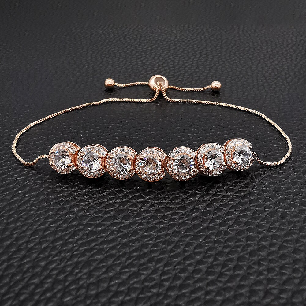 2022 luksus grøn pink rosa guld sølv farve cz armbånd armbånd til bryllup kvinder ved hånden smykker bulk  s5243: Rose guld
