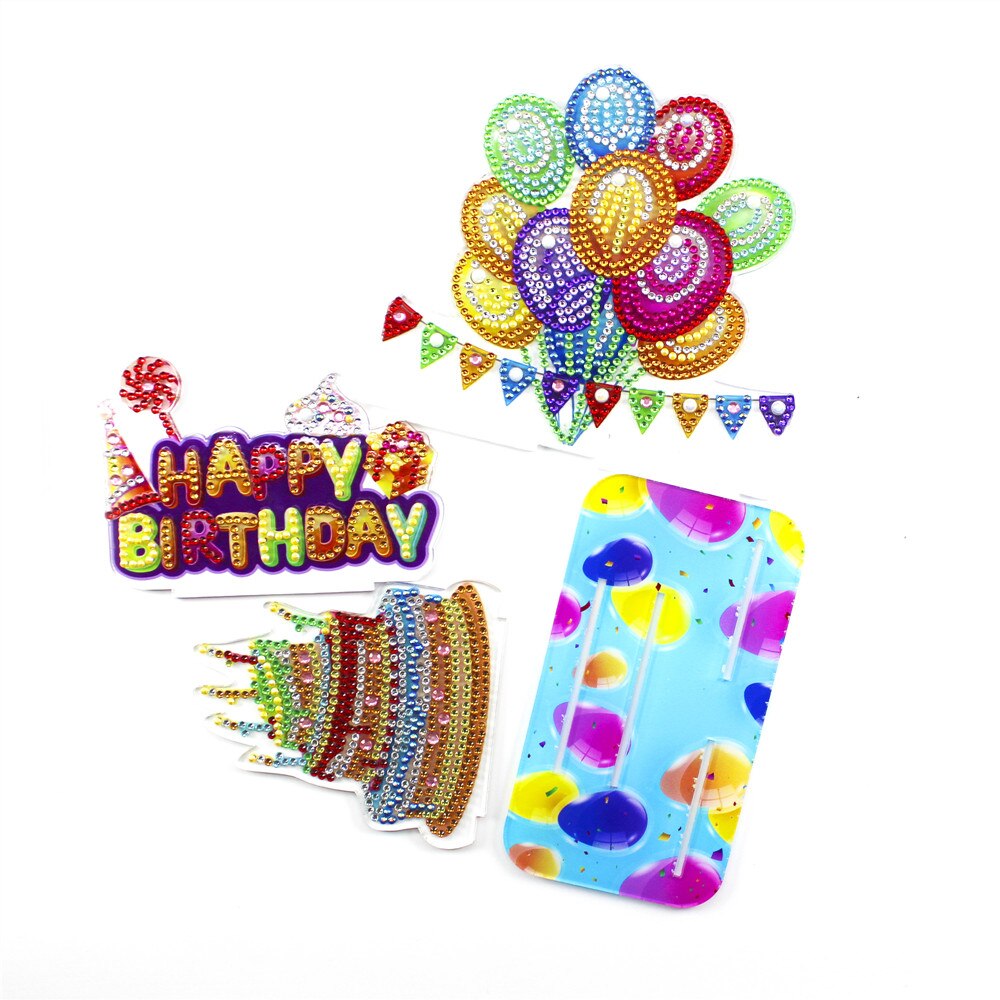 3D Acrylic Diamond Painting Birthday Card Balloon Cake Happy Birthday Decoration