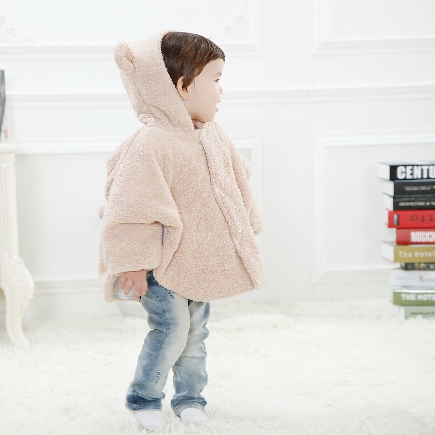 Hooyi Beige Baby Coats Girl&#39;s Smocks Outerwear Fleece Cloak Children Mantle Rabbit Poncho Cape Boys Outfits 0-3years Thick Cape