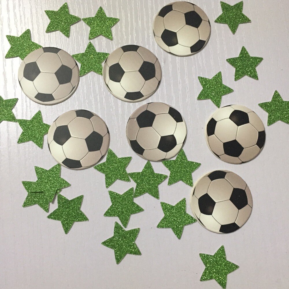 Jongens voetbal Sport verjaardagsfeestje tafeldecoratie voetbal confetti met glitter groene sterren decor