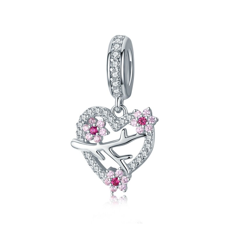 Wostu ægte 925 sterlingsølv blommeblomstperler blomst pink zirkon charm pasform originalt armbånd vedhæng gør selv-smykker: Ctc 151