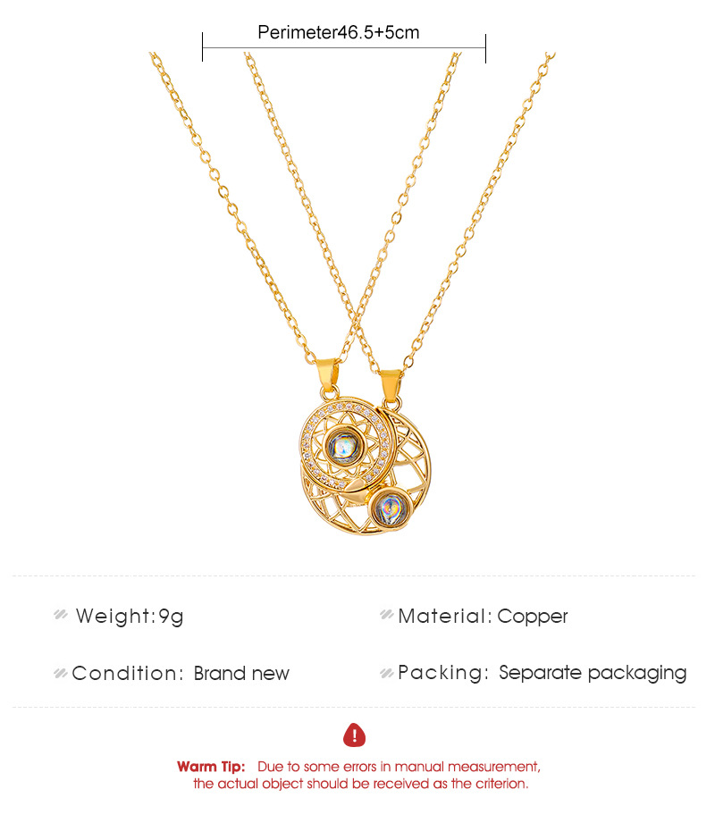 2 magnetische partner-halsketten in 100 sprachen mit „ich liebe dich“-projektion in form von sonne, mond und herz, magnetanhänger für verliebte