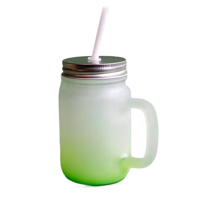 15oz Gradient Beer Cups Blank Sublimation Frosted Glass Mason Cup With Handle Custom Coffee Mugs For Wedding: Green