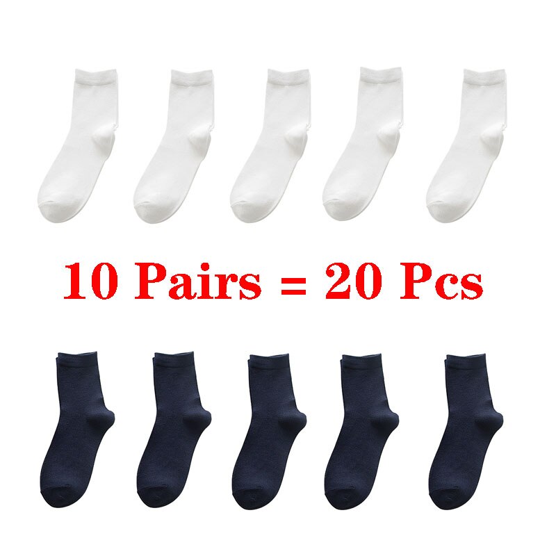 10 par= 20 stk business casual bomuld hvide sokker mænd forår efterår vinter ensfarvede crew sokker mandlige åndbare strømper meias: 8
