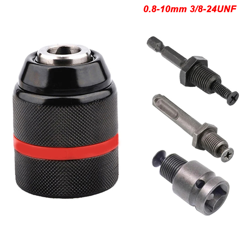 Mandril de broca de metal sem chave com rosca de 0,8-10 mm, haste sextavada/SDS/adaptador de aperto rápido quadrado, mandril para broca, chave de fenda, torneira e soquete